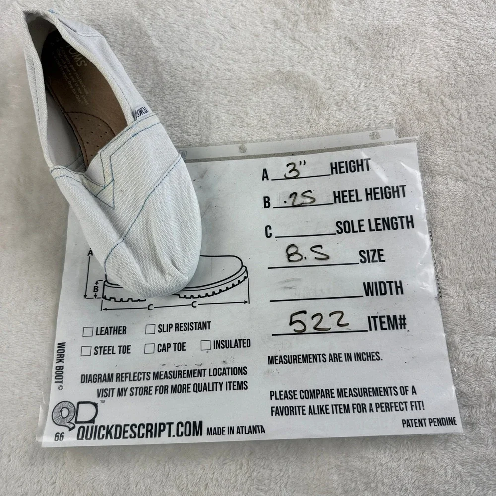 Toms Classic Alpargata Canvas Slip On Flat Shoe Women 8.5 White Comfy Minimalist